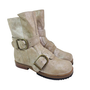 Gee Wawa Anthropologie Womens Size 6 Beige Leather Side Zip Buckle Boots